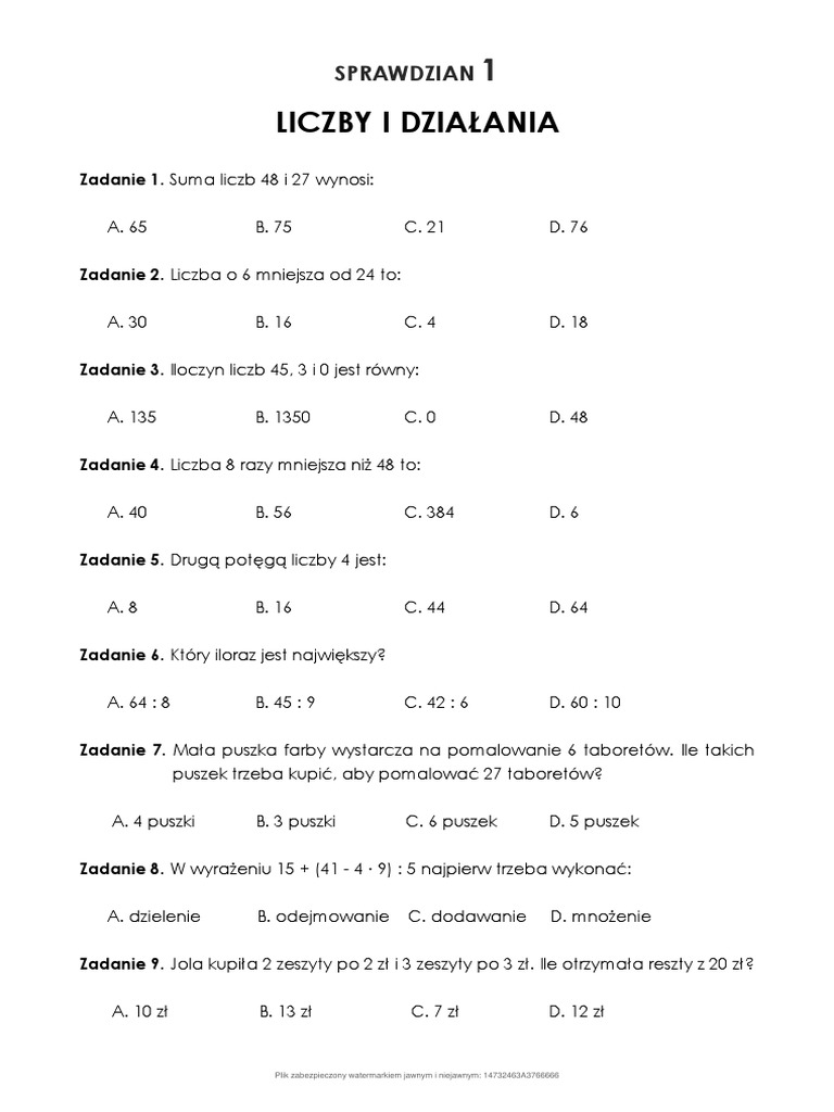System Zapisywania Liczb Klasa 4 Sprawdzian Pdf
