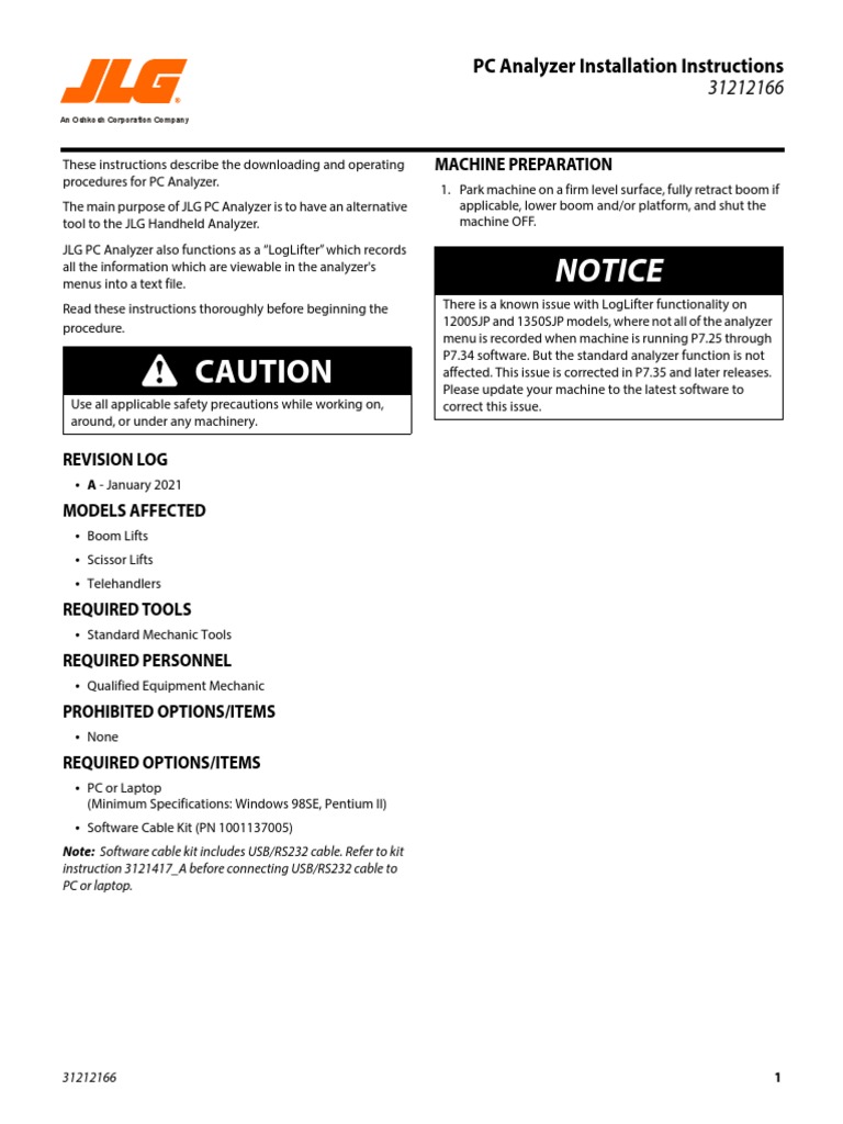 JLG PC Analyzer Kit Instruction PDF Personal Computers Menu