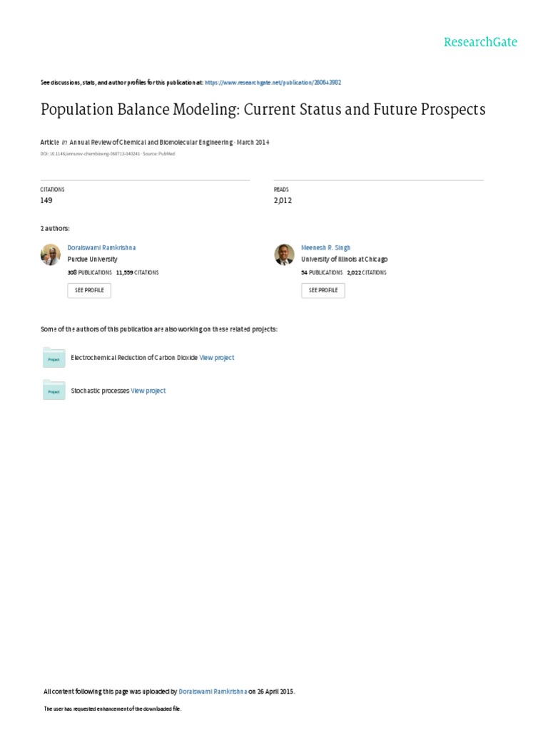 Population Balance Modeling: Current Status and Future Prospects | PDF ...