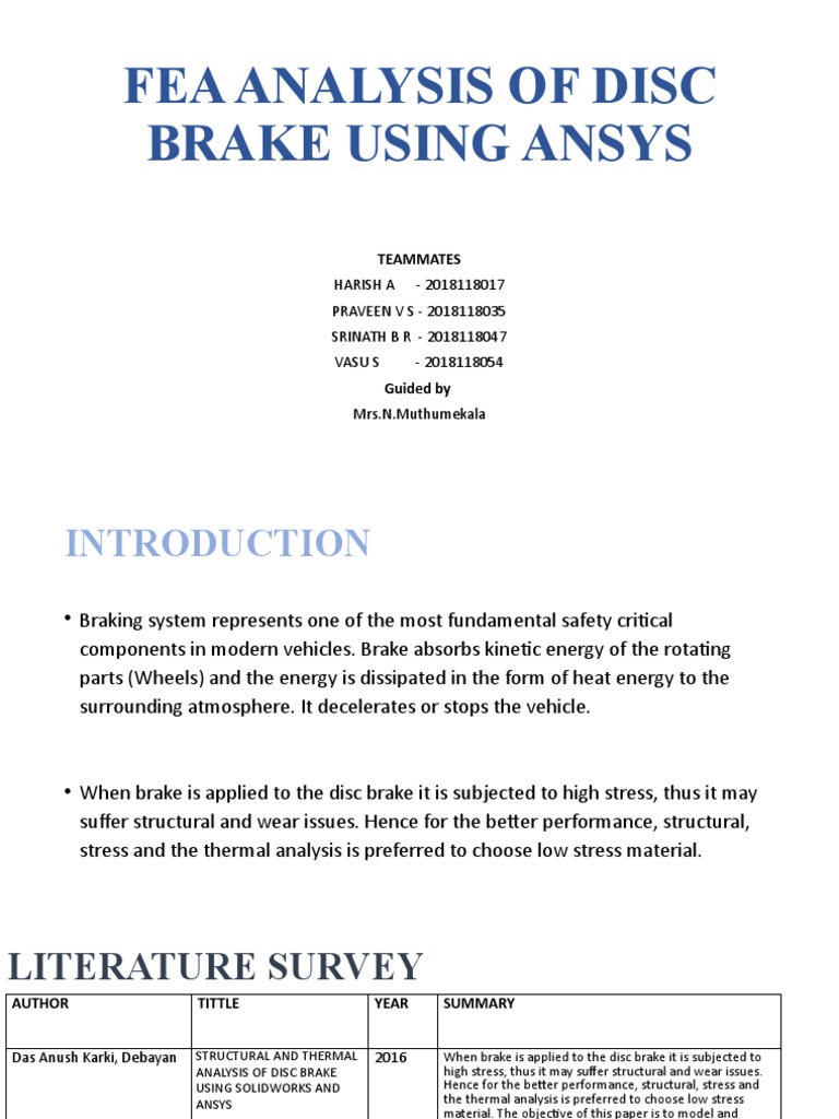 Fea Analysis of Disc Brake Using Ansys Teammates PDF Brake