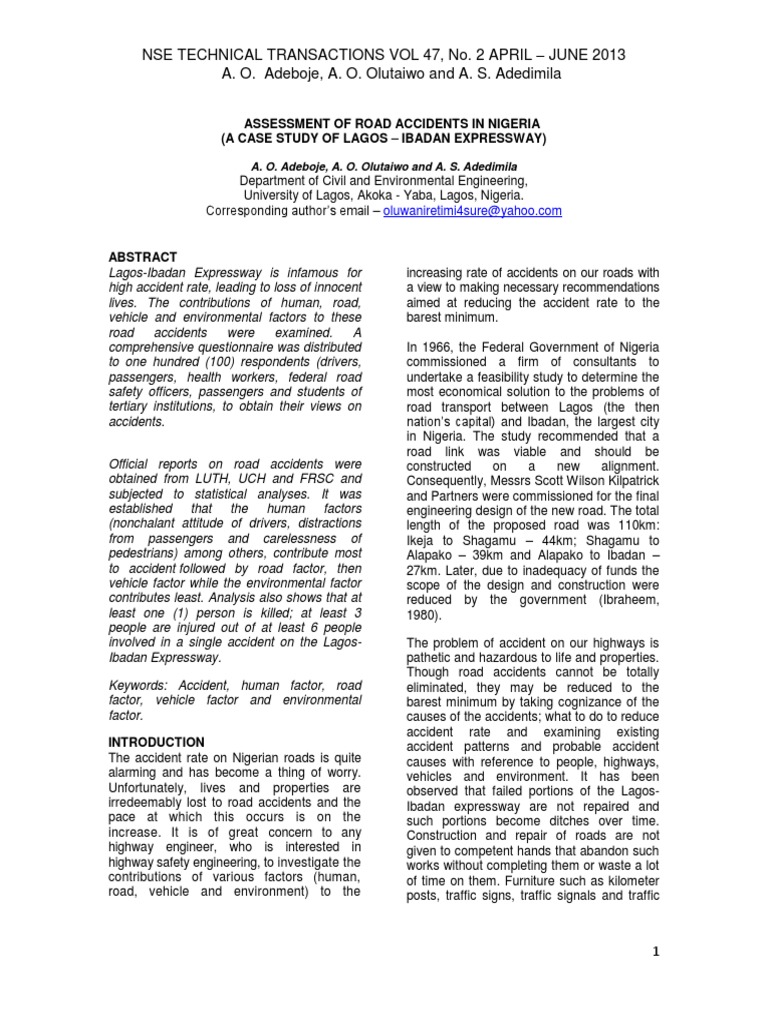 Road Accidents on Lagos-Ibadan Highway | PDF | Traffic Collision ...