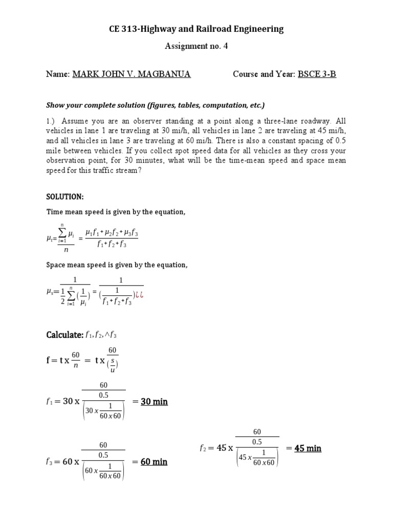 Highway Engineering Assignment Solutions | PDF | Speed | Transport