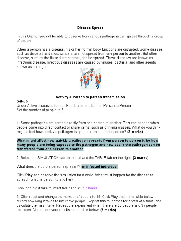 Disease Spread Gizmo PDF Infection Transmission (Medicine)
