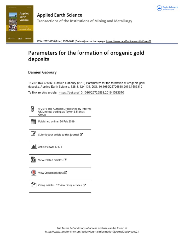 parameters for the formation of orogenic gold deposits