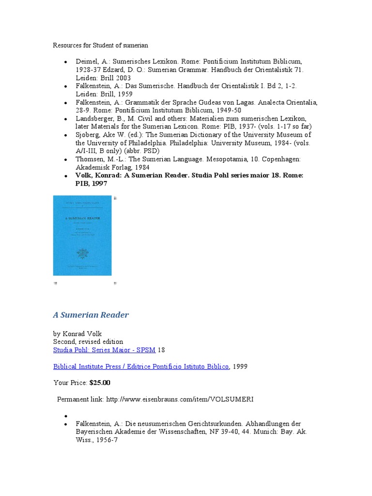 Resources For Student of Sumerian | PDF