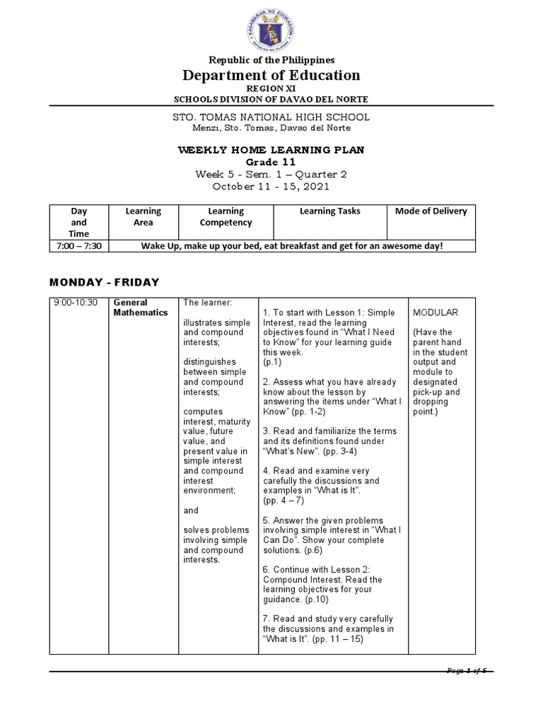 Grade 11 Math Learning Plan | PDF | Learning | Cognition