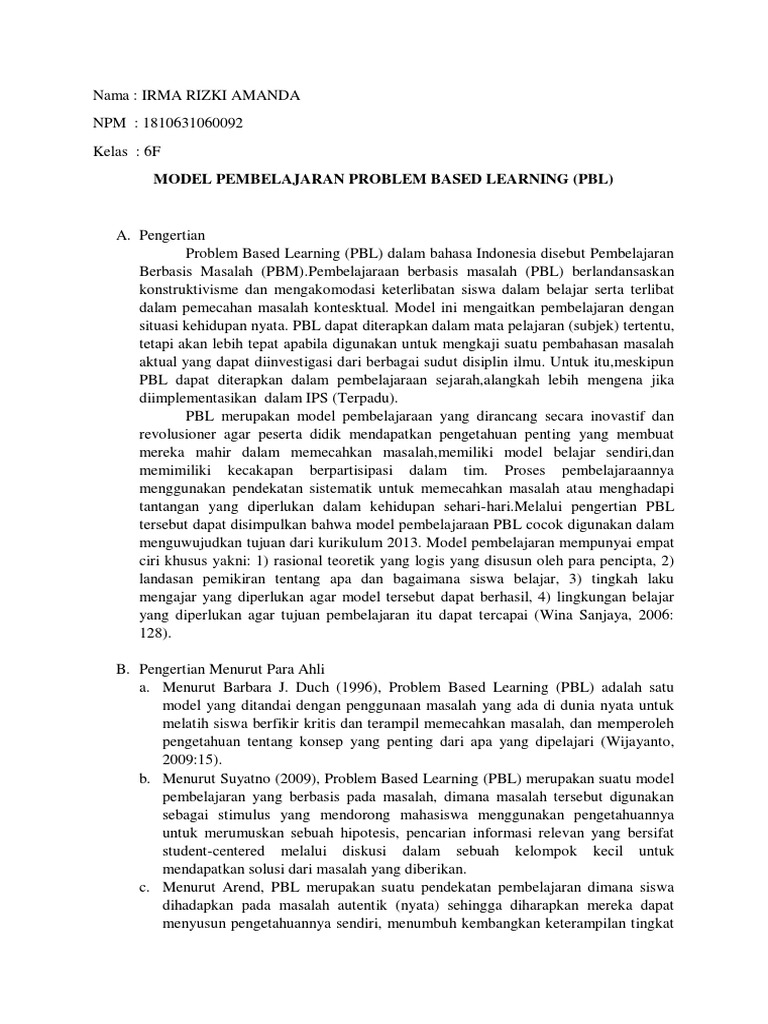Model Pembelajaran Problem Based Learning | PDF