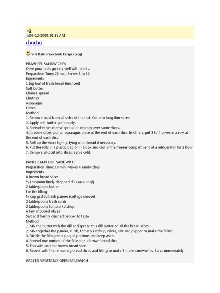 Tarla Dalal Sandwich Recipe PDF Pesto Pizza