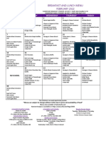 Elementary School February Breakfast and Lunch Menu