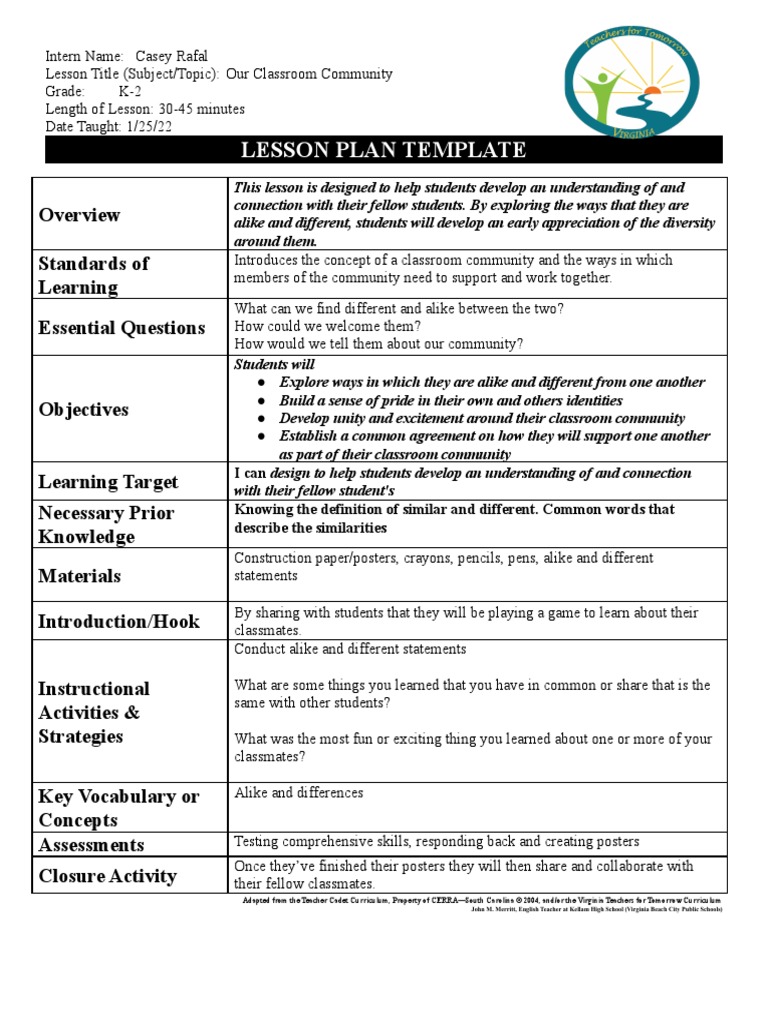 Lesson Plan Template: Standards of Learning Essential Questions | PDF ...