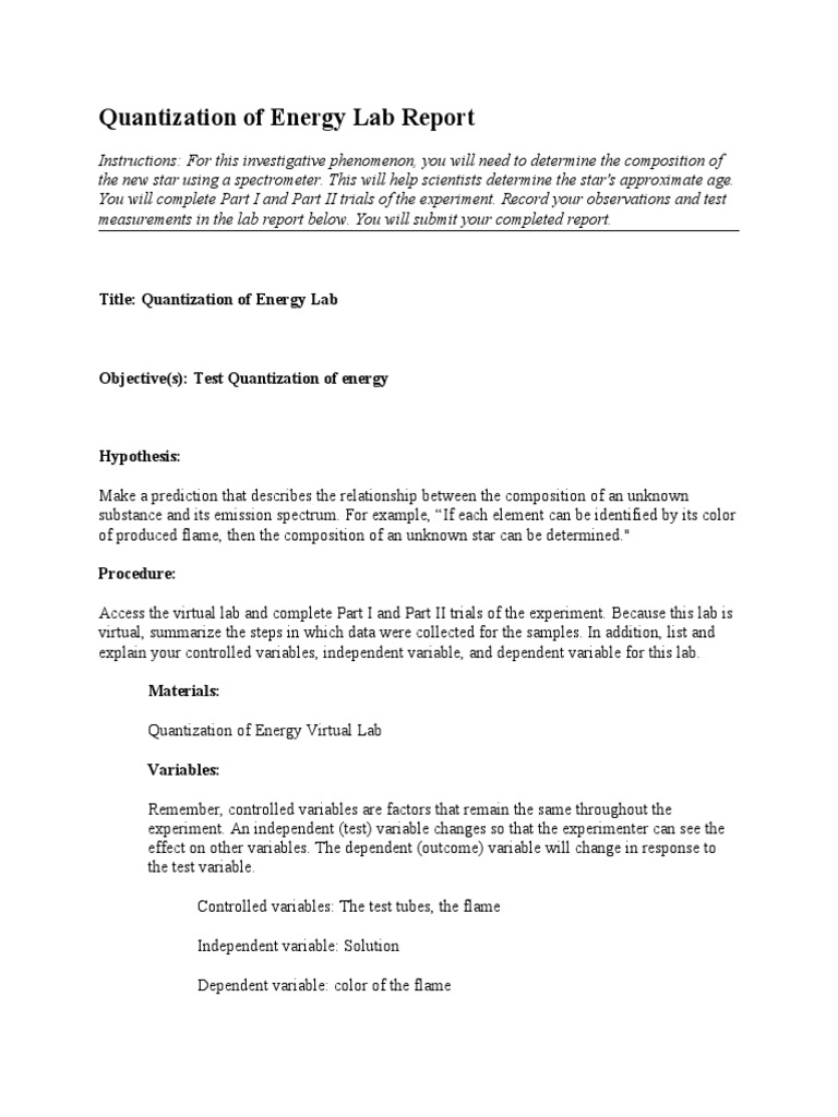Energy Quantization in Star Analysis | PDF | Experiment | Stars