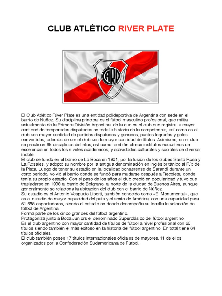 Historia y logros del Club River Plate | PDF | Organización no ...