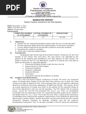 Parent Teacher Conference Narrative Report
