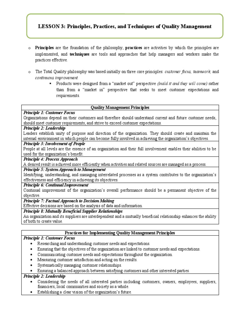 7 Principles of Quality Management | PDF | Quality Management | Quality ...