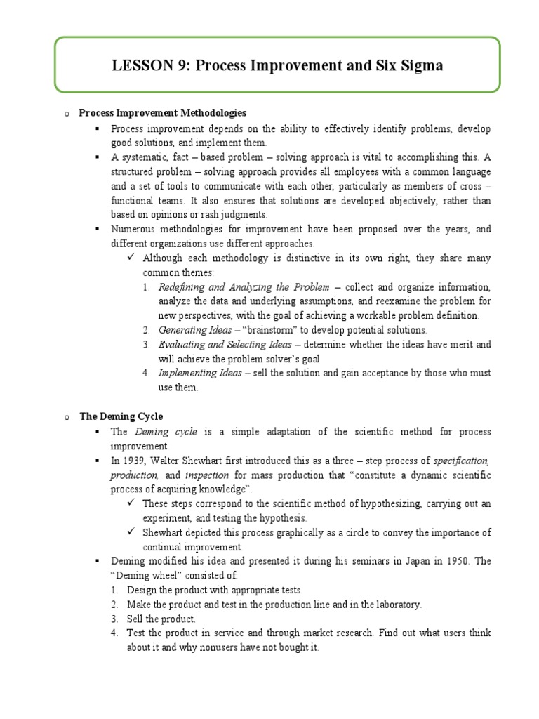 #9 Process Improvement and Six Sigma | PDF | Six Sigma | Scientific Method