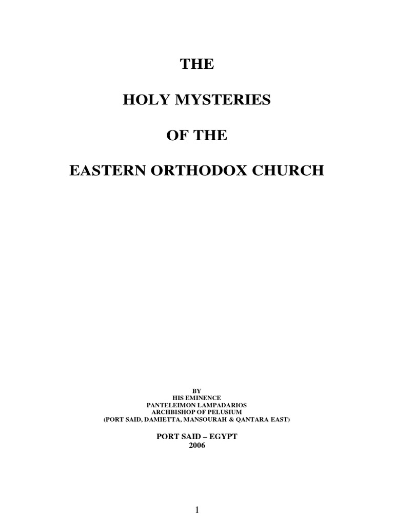 The Holy Mysteries Of The Eastern Orthodox Church PDF Eucharist