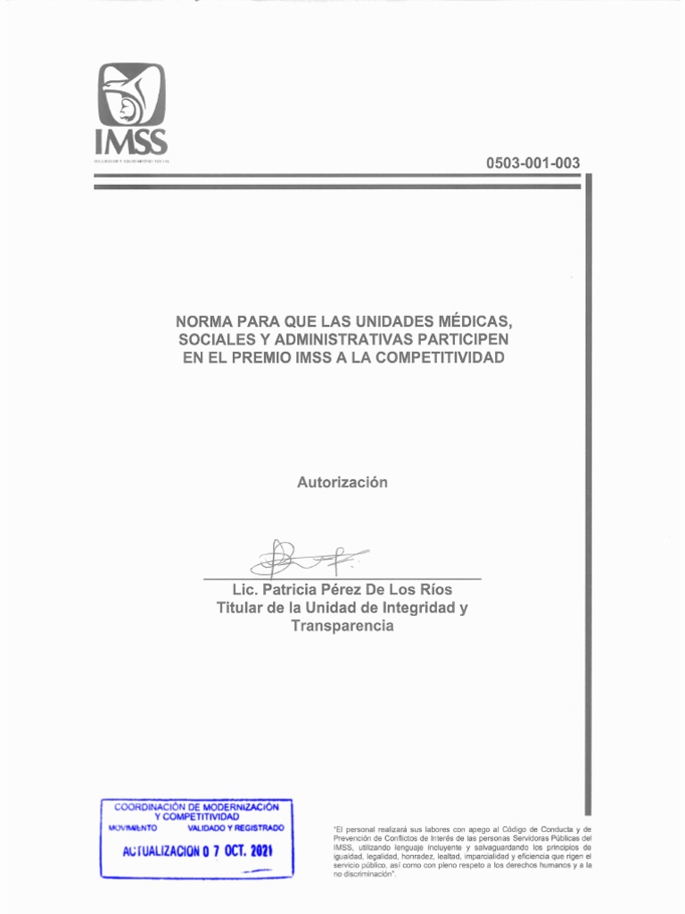 Norma Premio IMSS 0503-001-003 | PDF | Evaluación | Calidad (comercial)