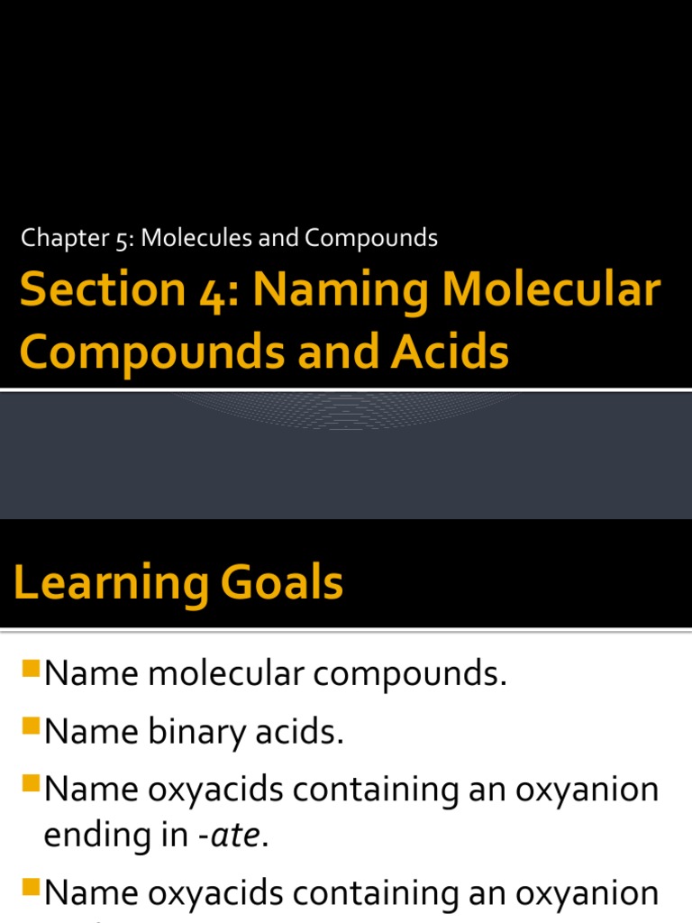 5.4 Naming Molecular Compounds and Acids | PDF | Acid | Chemical Compounds
