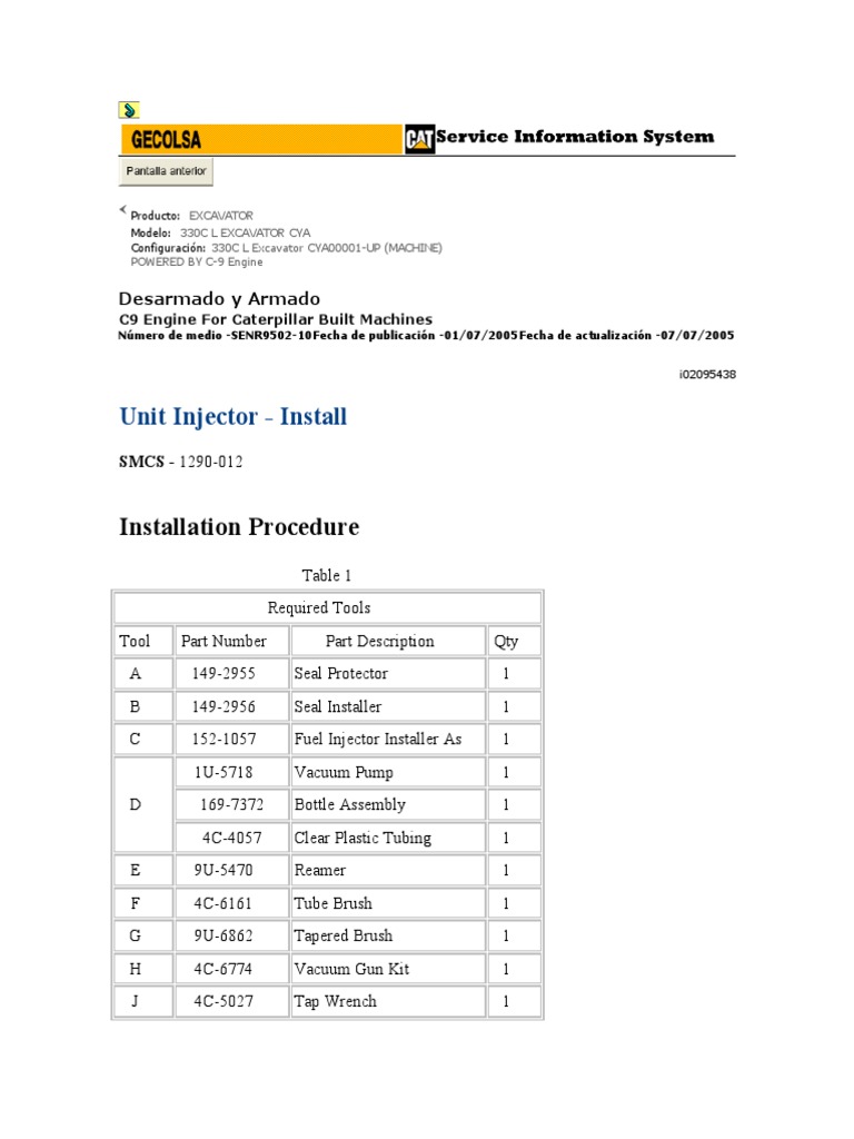Unit Injector - Install: Installation Procedure | PDF | Fuel Injection ...