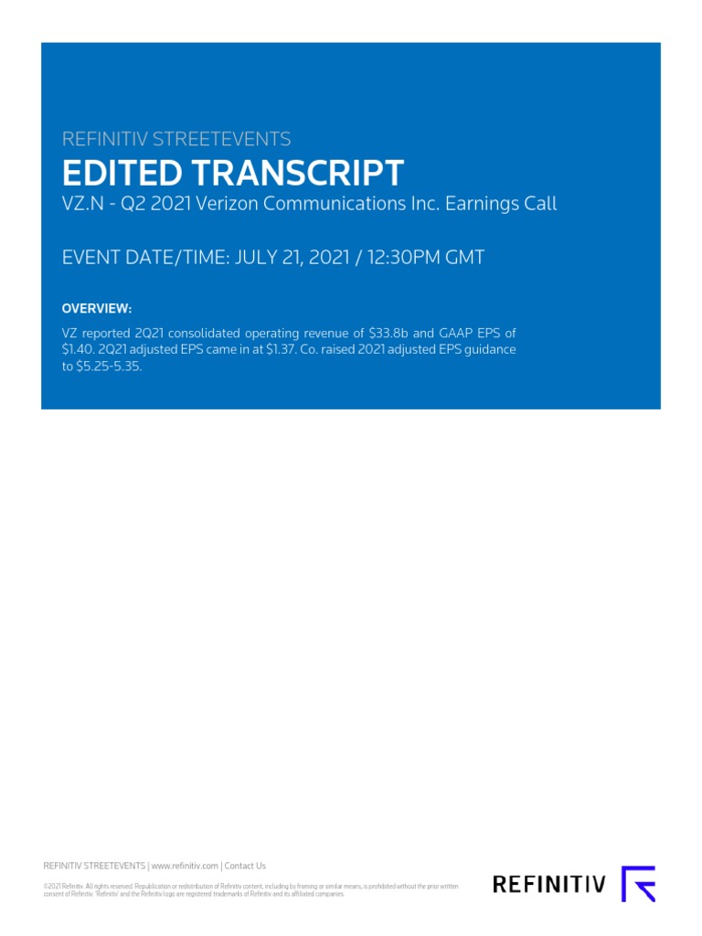 Edited Transcript: Refinitiv Streetevents | PDF | Verizon ...