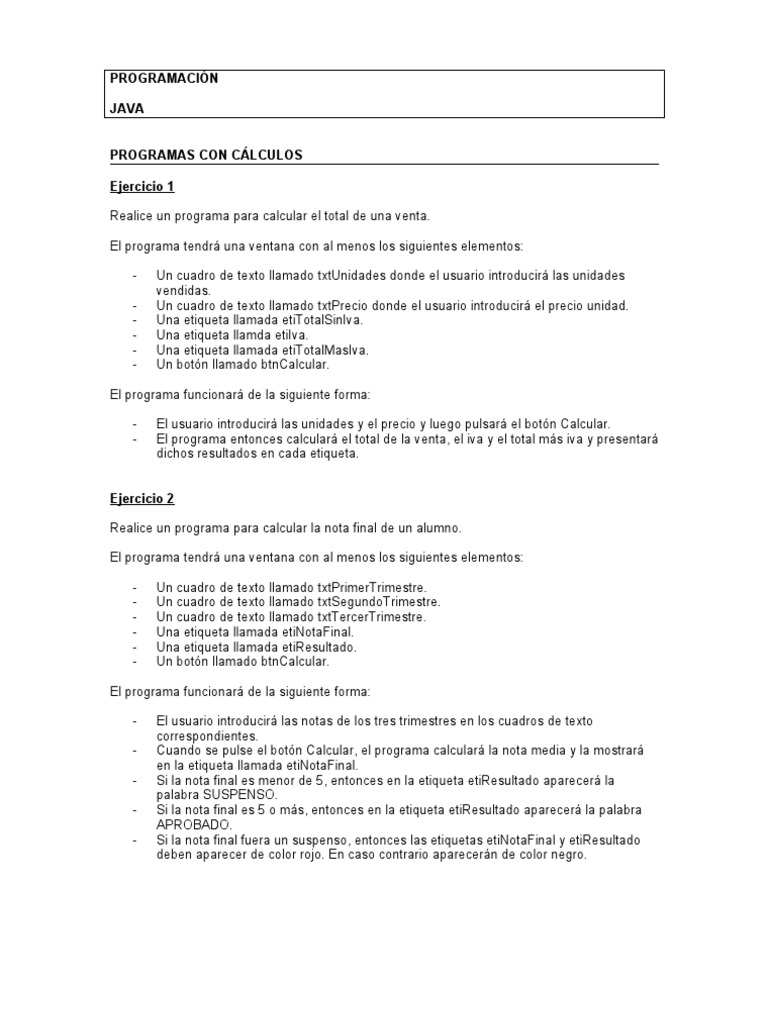 Ej Lenguaje Java 2 Pdf Exponenciación Ventana Informática
