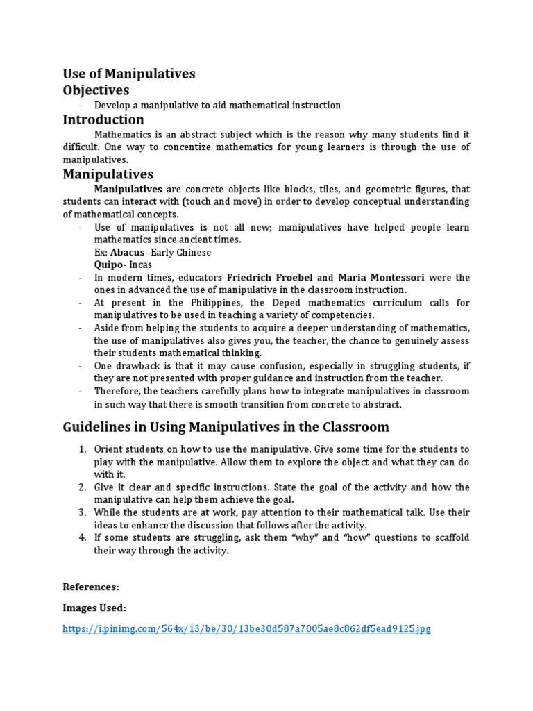 Effective Use of Math Manipulatives | PDF | Teachers | Classroom