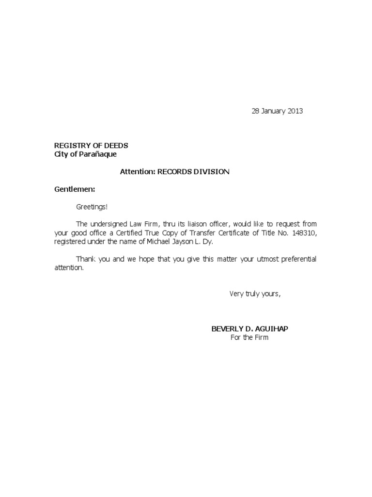 RD Request - Michael Jayson L. Dy 1.28.13 | PDF