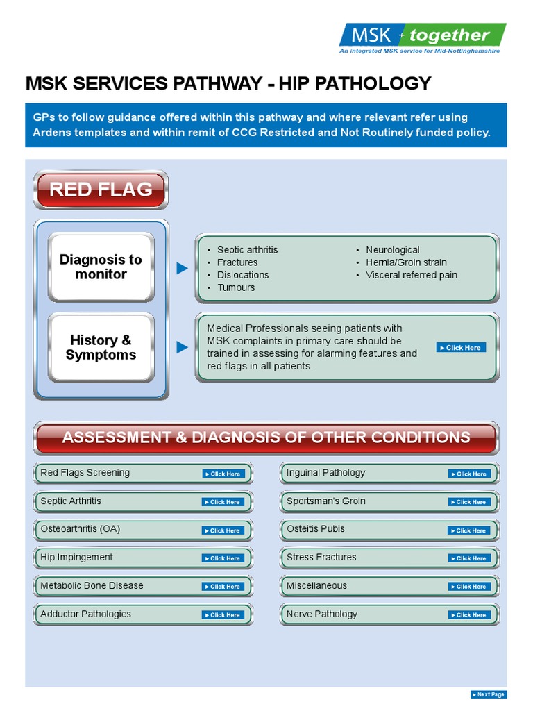 Red Flag: MSK Services Pathway - Hip Pathology | Download Free PDF ...