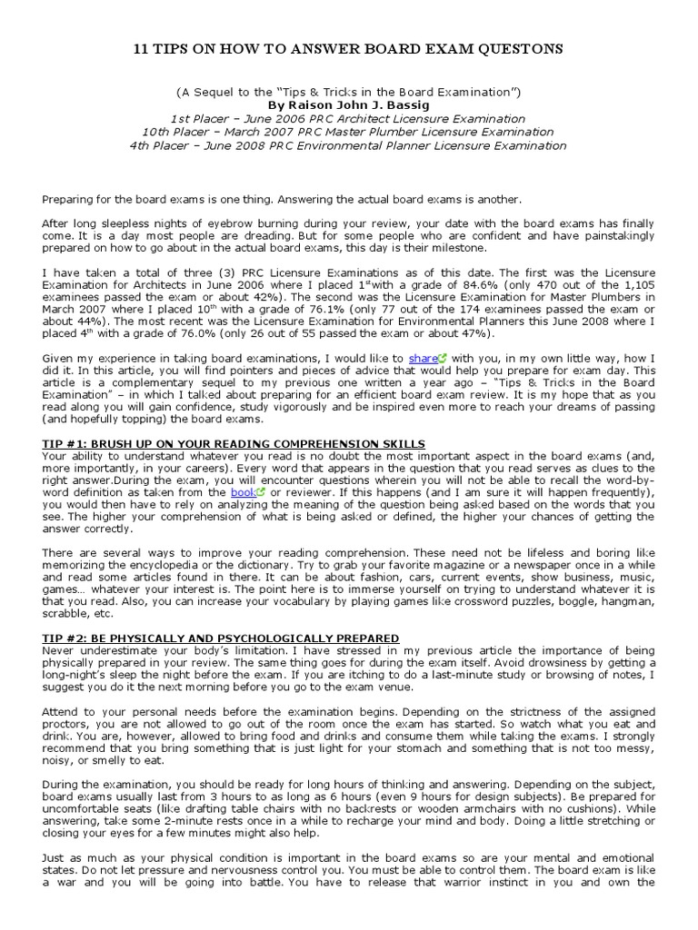 11 Tips On How To Answer Board Exam Questons | PDF | Test (Assessment ...