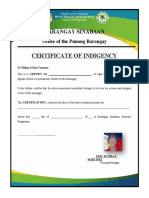 Certificate of Indigency: Barangay Sinabaan