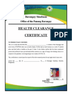 Health Clearance Certificate