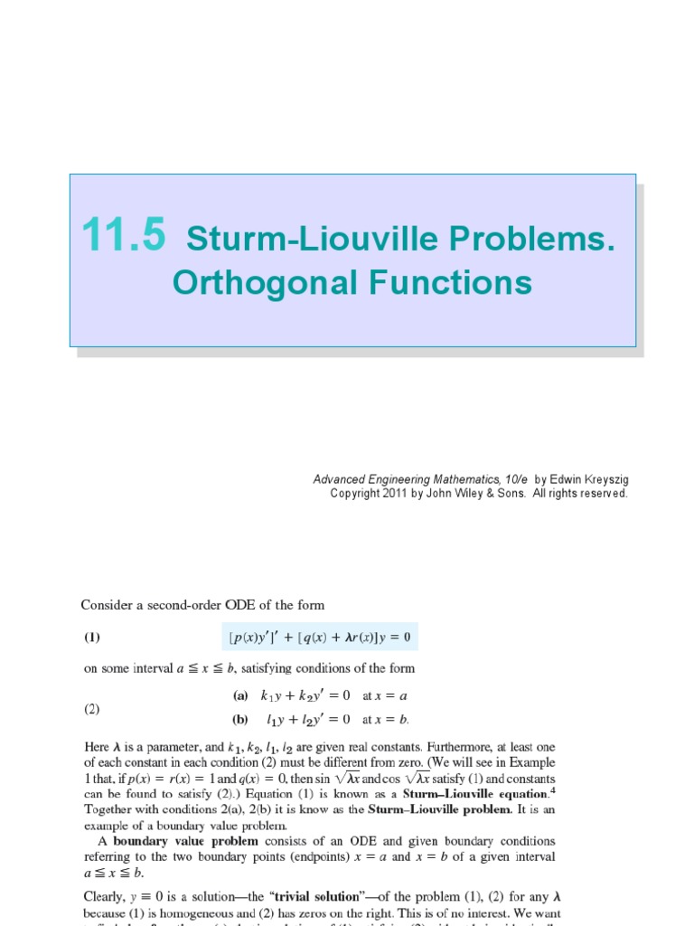 SturmLiouville Problems. Orthogonal Functions Advanced Engineering