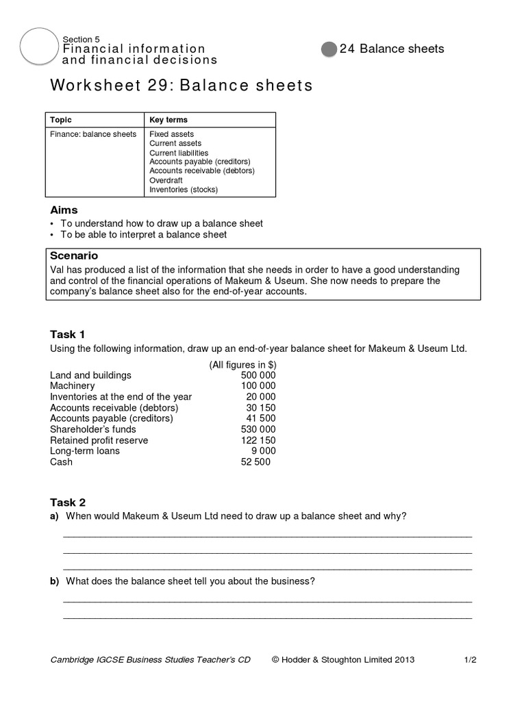 24 IGCSE Business Teacher W29 | PDF | Balance Sheet | Financial Economics