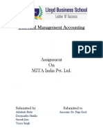 Cost and Management Accounting of MITA India Pvt Ltd