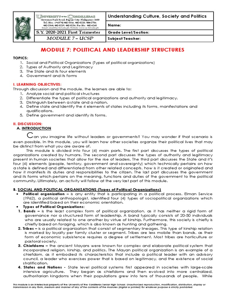 Political Organizations and Authority Types | PDF | Separation Of ...