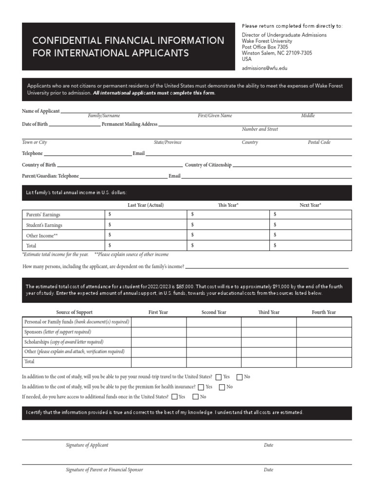International Applicants Financial Form | PDF | United States Postal ...