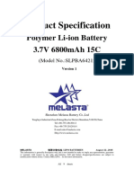 Product Specification of SLPBA642124 3.7V 6800mah 15C V1