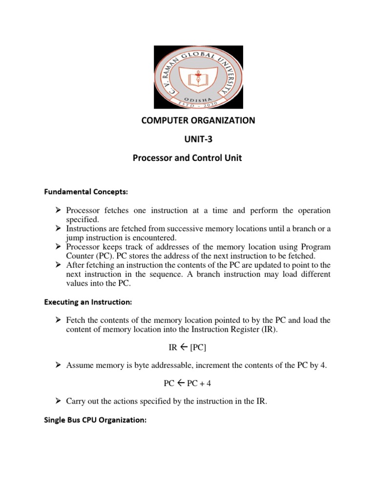 Computer Organization UNIT-3 Processor and Control Unit: Fundamental ...