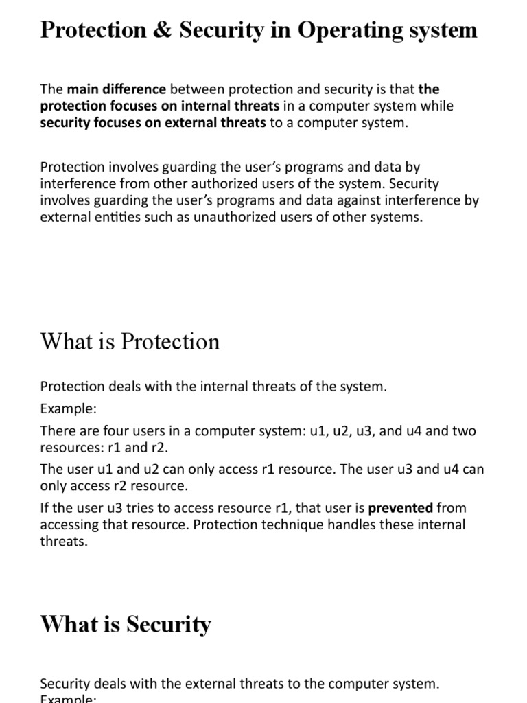 Protection and Security in Operating Systems Explaining the