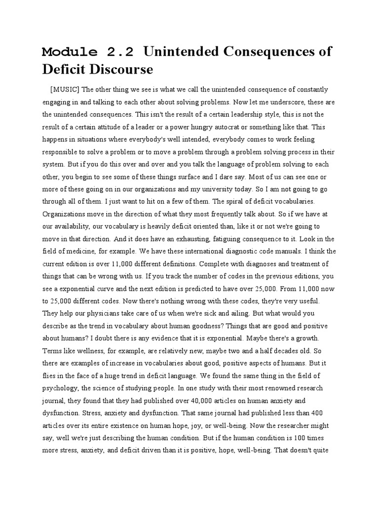 Unintended Effects of Deficit Discourse | PDF | Optimism | Applied ...