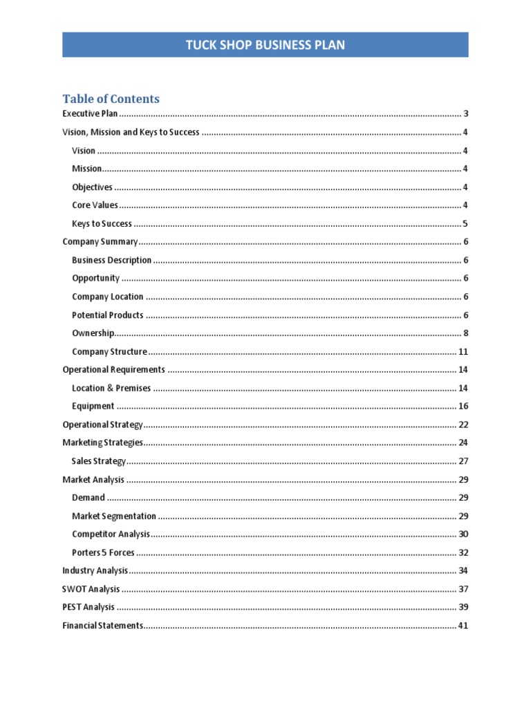 tuck shop business plan pdf