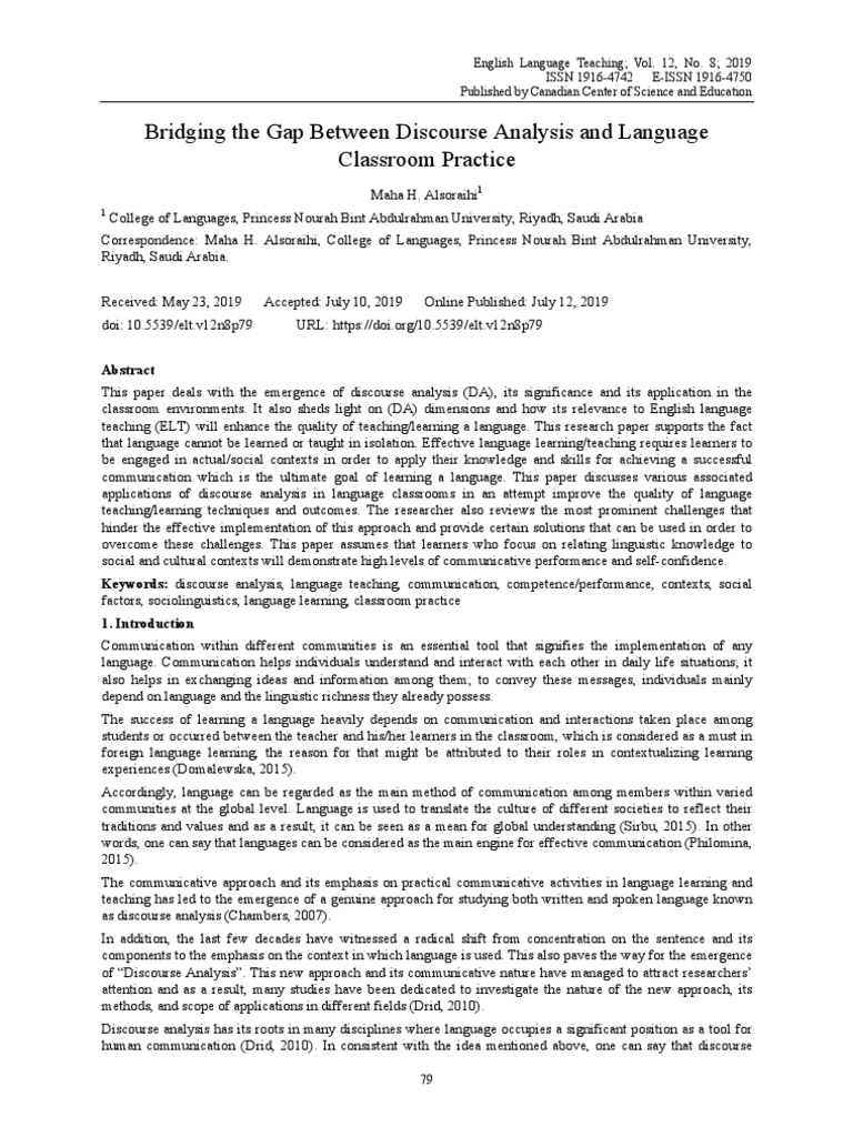 Bridging The Gap Between Discourse Analysis and Language Classroom ...