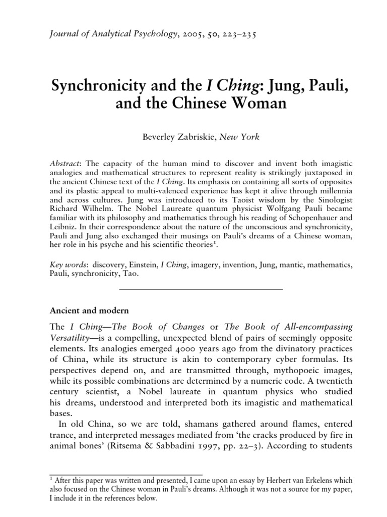 Jung and Pauli On I Ching PDF Synchronicity Carl Jung