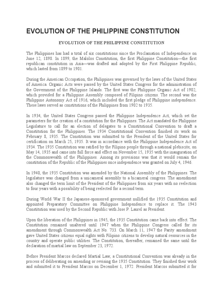 Evolution of the Philippine Constitution | PDF | World Politics ...