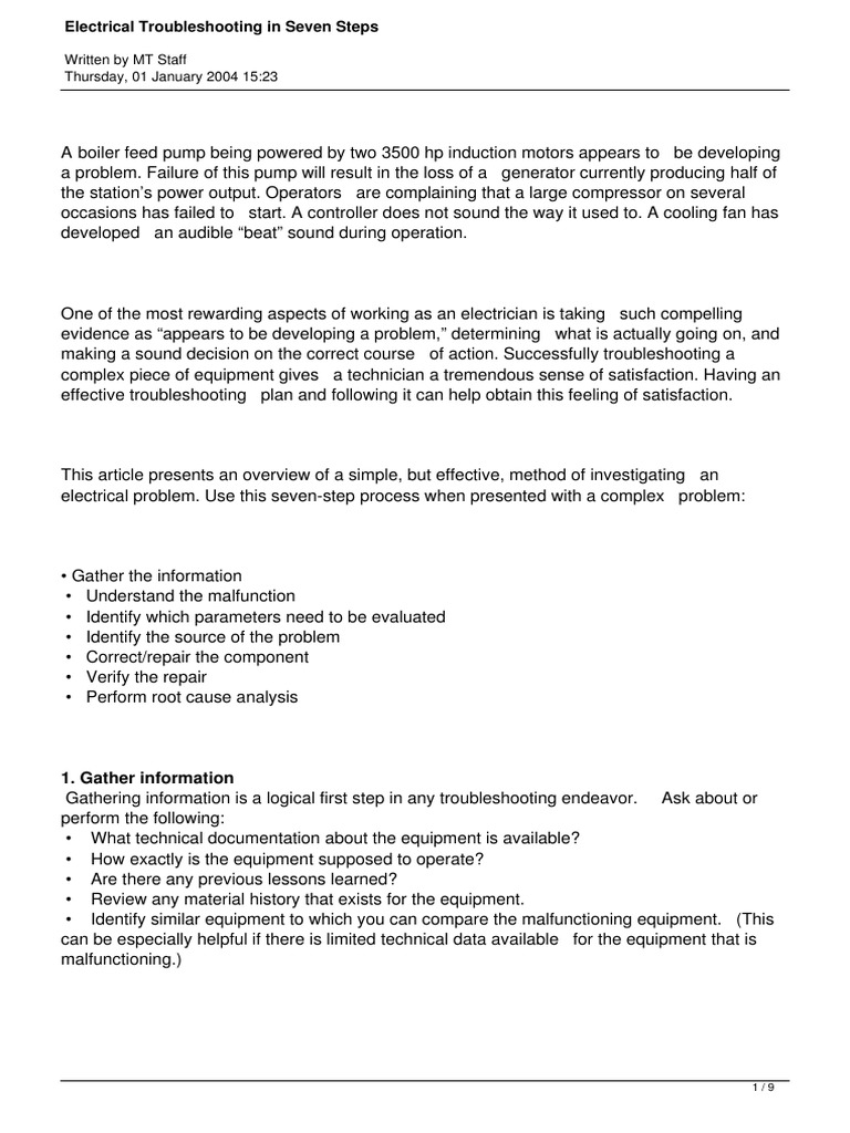 Electrical Troubleshooting in Seven Steps PDF Electric Motor