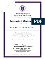 Certificate of Participation: Donna Belle M. Intad