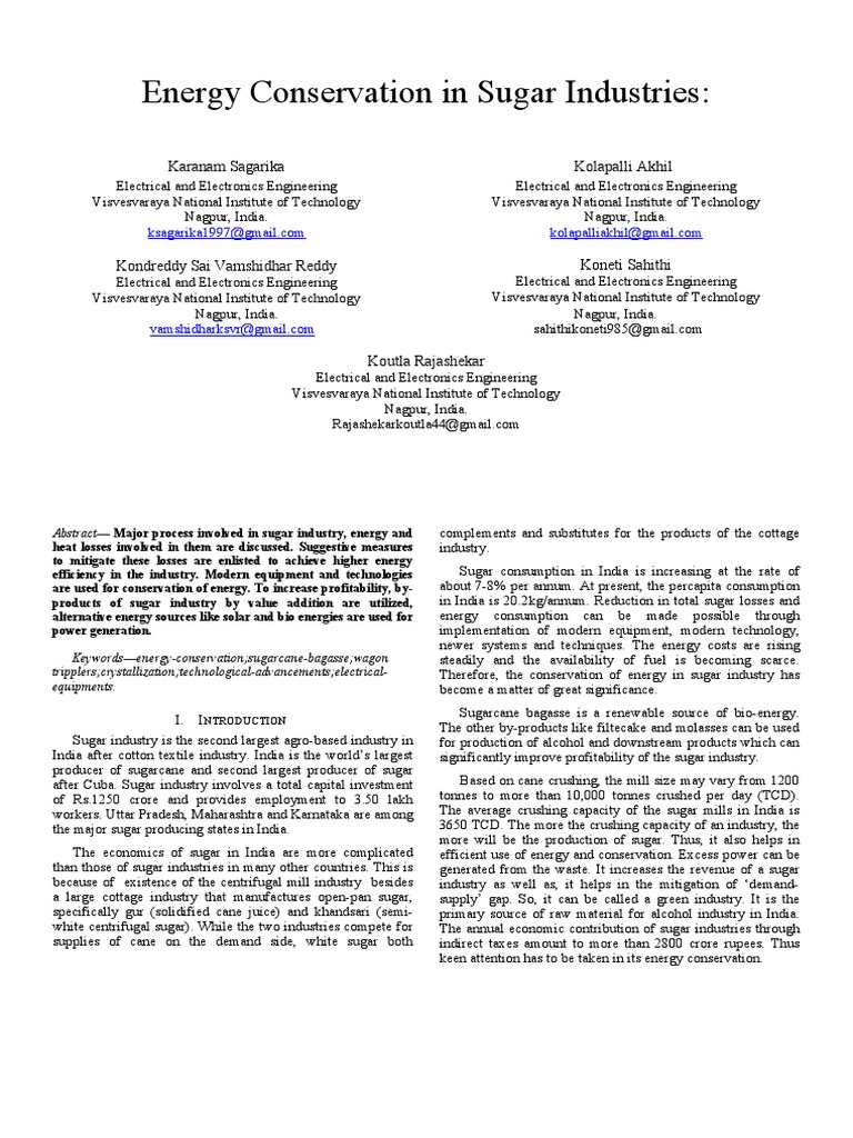 Energy Conservation in Sugar Industry | PDF | Sugarcane | Cogeneration