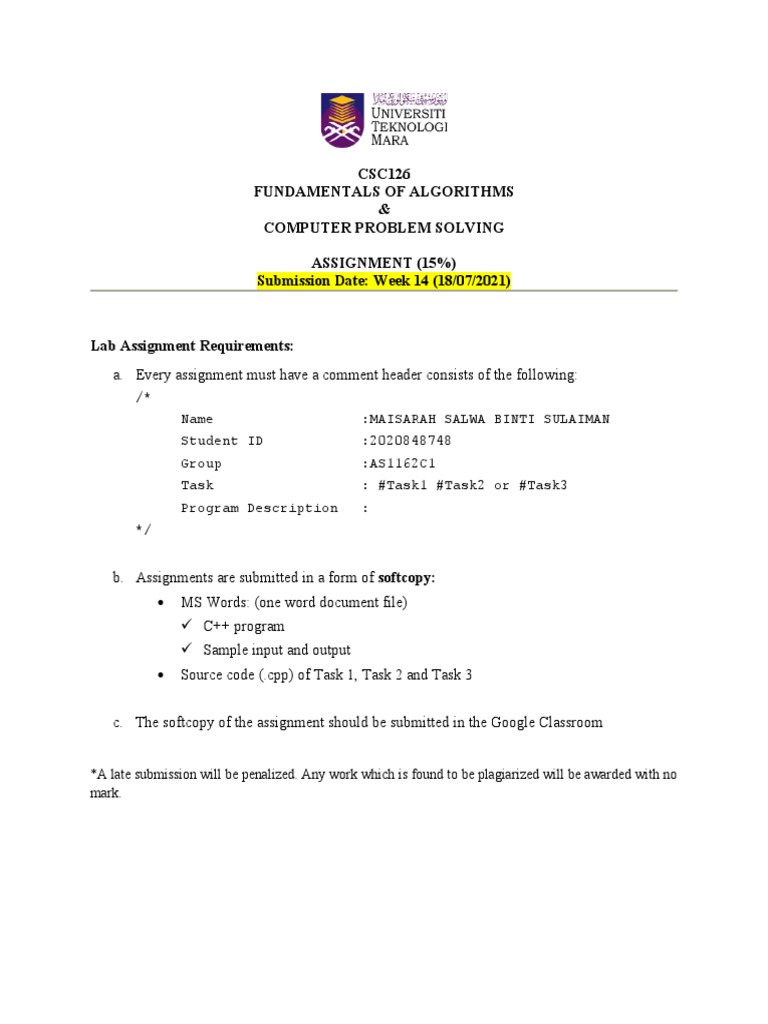 CSC126 Assignment JUNE21 | PDF | Variable (Computer Science) | Subroutine