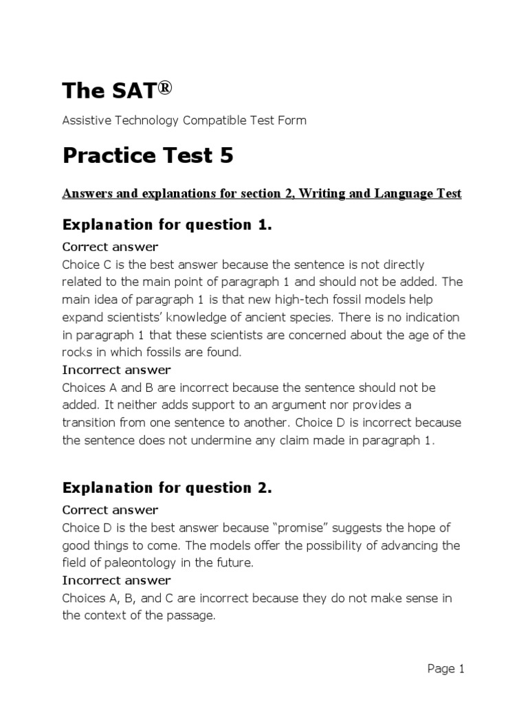 Sat Practice Test 5 Writing and Language Answers Assistive Technology