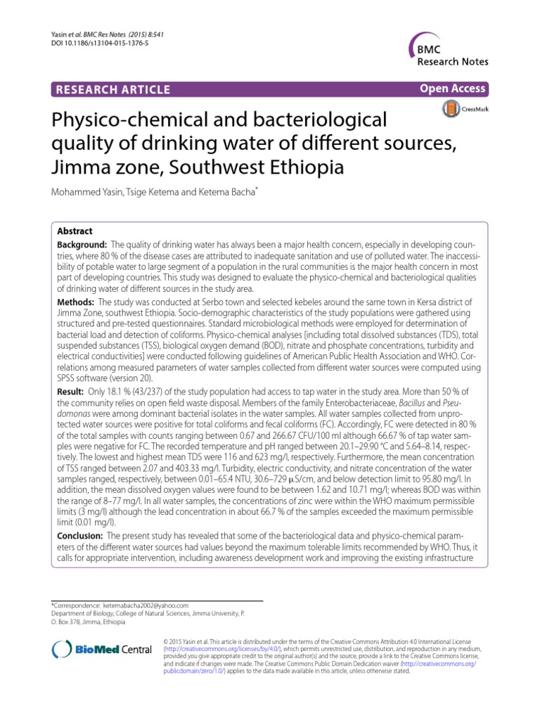 PhysicoChemical and Bacteriological Quality of Drinking Water of